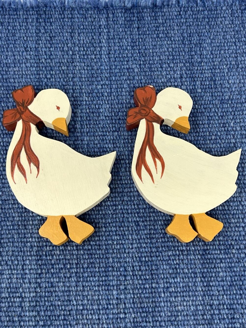 Vintage Wood Hand Painted Goose Decor Country Cottage Core 6" Set of 2 85’